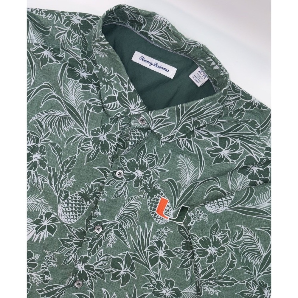 Tommy Bahama U Miami Hurricanes XL Green Hawaiian Pima Cotton Button Up